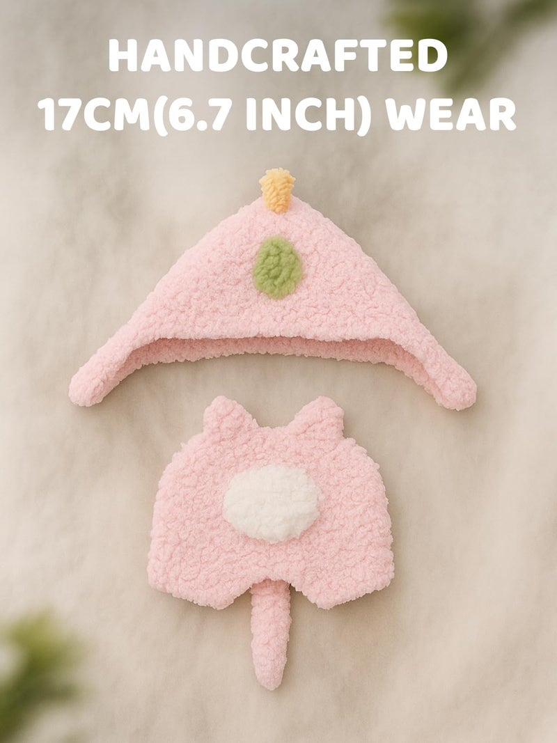 VVQUI 17cm (6.7inch) Doll Clothes, Outfits for Clothes Set, Dino Dolls Keychain Accessories, Faking Animal Style Outfit Jumpsuit Dinosaur Costume for Dolls (Light Pink) (Doll Not Included) - Image 3